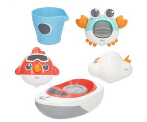 COLORBABY 34024 Genial Baby Set Juguetes baño bebé, 5 Piezas, Barquito, Pajarito, Nube, Cangrejo con Ventosa, Vasito, Juguete bebés 6 Meses, para Jugar en el Agua
