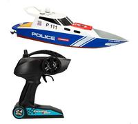 ColorBaby 47674 Racing Boat Lancha radiocontrol policía, 36x10x10 cm, Mando Control Remoto, 6 direcciones, 2.4 GHz, Alcance 35-40 m, Barco RC, Juguetes radiocontrol, Juguetes para niños, +4 años