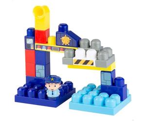 ColorBaby 47761 Bloques construcción niños, Policías, Comisaría, 20 Piezas Grandes Colores Vivos, Incluye Figura de policía y Pegatinas, Juguete Construir, Juguetes niño 18 Meses