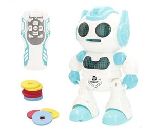 ColorBaby 47836 Warriors Robot Juguete teledirigido, Inteligente e Interactivo, 23 cm, Luz y Sonido, Lanzadiscos OVNI, Robótica, Robots teledirigidos, Juguetes niños 3 años, Regalo cumpleaños