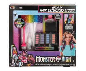 ColorBaby 47909 Monster High Set Extensiones de Cabello, Mechones Reutilizables, Mechas de Colores, con enganches, Tablero de diseño, Tizas de Colores, Purpurina, Pelo niña, +8 años