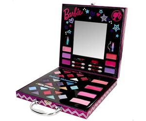 ColorBaby 47917 Barbie Maletín Maquillaje para niñas con Espejo Seguro, 21 Sombras de Ojos, 4 coloretes, 6 Colores de Labios, 2 pintalabios, Tocador portátil, Regalos niña 8 años, Makeup Set