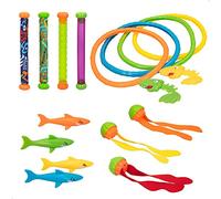 COLORBABY 49536, Set juguetes buceo 17 piezas, CB Toys, Juegos para bucear en el agua, Incluye 4 palos, 4 aros, 4 tiburones, 3 torpedos y 2 peces, Jugar en piscinas, Regalos y juguetes para niños