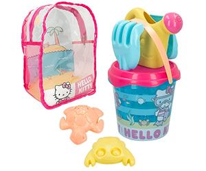 COLORBABY 77329 - Helly Kitty Set Cubo de Playa Infantil con Mochila, Pala, rastrillo, regadera y Accesorios, Juguetes de Verano para niños y bebés