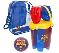 ColorBaby 77611 FC Barcelona Set Playa Mochila balón y Cubo con Accesorios, Incluye Pala y rastrillo, diseño Oficial del Club, Juguete de Playa y Arena para niños