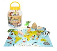 ColorBaby Animal World - Cubo Animales Granja, 19 Piezas, Incluye Mapa del Mundo en inglés, Animalitos Juguete, Figura Animal Miniatura, Diversión y Aprendizaje (47187)