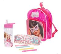ColorBaby Barbie Colorea tus accesorios Mochila infantil, niños personalizable y coloreable, Estuche, 4 Rotuladores de colores, Botella, Color rosa, Manualidades, Regalo niña o niño 3 años y más