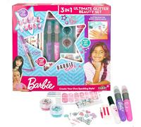 Colorbaby Barbie - Set Belleza Glitter 3 en 1, Cabello, uñas y Cuerpo, Juego Tatuajes temporales, Tizas de Colores para Pelo, Juego de uñas, Mechas temporales, para niñas de 8 años, 48429