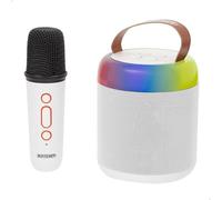 ColorBaby Bontempi Altavoz Blanco Mini inalámbrico con micrófono, Luces LED RGB Que se iluminan al Ritmo, Bluetooth, Radio, Entrada USB, Portátil y Compacto música en casa, Fiestas o Juegos (39225)