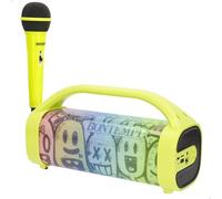 ColorBaby Bontempi Altavoz inalámbrico con Karaoke, Potente, 1 micrófono, Luces RGB, Radio, Dos Altavoces a la Vez, Color Llamativo, Batería Recargable, Cable USB Tipo C Incluido (39226)