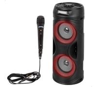 Bontempi - Altavoz karaoke con micrófono, 50W de potencia, luces RGB, conexión inalámbrica, USB, microSD, radio, función estéreo, batería recargable, formato portátil Ø12x18 cm, ideal para fiestas y
