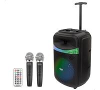 Bontempi - Altavoz karaoke con micrófono, 50W de potencia, luces RGB, conexión inalámbrica, USB, microSD, radio, función estéreo, batería recargable, formato portátil Ø12x18 cm, ideal para fiestas y