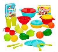 COLORBABY Caja de alimentos, Cesta frutas y verduras juguete, comida juguete plástico, comida de juguete, 31 piezas, menaje para niños, accesorios cocina juguete, + 24 meses