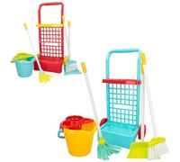 ColorBaby 43282 - Carrito Limpieza Juguete, Set, Escoba, fregona con Cubo, recogedor, Juguetes de Hogar, para niños de 3 años, Infantil, Surtido