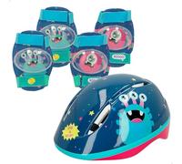 Colorbaby CB Riders - Set Casco y Protecciones para niños, Ride & Roar, Diseño Monstruos, Contiene 5 Piezas, Rodilleras, Coderas, Protección Patinete niño, +3 años, 47554