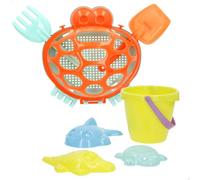 COLORBABY Color Beach Set de Playa Cangrejo con Cubo 14 cm, Palas, Rastrillo, Moldes de Animales Marinos y Red con asa, para Jugar en la Arena, Playa o Parque Desde 18 Meses (47700)