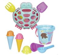 COLORBABY Color Beach Set de Playa Cangrejo con Cubo 14 cm, Palas, Rastrillo, Moldes de Helados y Red con asa, para Jugar en la Arena, Playa o Parque Desde 18 Meses (47701)