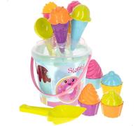 ColorBaby Color Beach Set Juguetes de Playa, Cubo Pala y rastrillo, Regadera y moldes, Juegos Arena, de Verano, Bolsa de Red para Juguetes, Recomendado para bebés 18 Meses (49265)