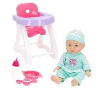 COLORBABY Colorbaby's Muñeco bebé, Mide 30 cm, Incluye Trona, Biberón, Cubiertos, Extremidades articuladas, Muñecas para niñas, Juguete niña 24 Meses, Juguetes niños 2 años (39347)