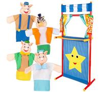 ColorBaby Cucu Show Set Teatro Marionetas 25 cm Los Tres cerditos, 4 títeres Personajes del Cuento, Materiale Suave y Seguro, Juguetes Infantil, para Jugar en Grupo o Pasar Tiempo en Familia (39169)