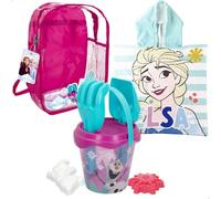 ColorBaby Frozen Set de Playa Infantil, Cubo de Playa con Pala y rastrillo, Poncho Infantil Frozen, Juguete de Playa, A Partir de 18 Meses (77885)