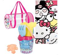 ColorBaby Hello Kitty Set de Playa Infantil, Toalla Hello Kitty, Cubo de Playa con Pala y rastrillo, Moldes de Arena, Juguetes de Playa, A Partir de 18 Meses (77886)