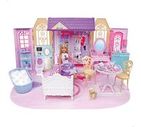 ColorBaby Isabella Casa de muñecas, 1 Planta, 74x37 cm, Muñeca articulada 30 cm, Más de 60 Accesorios, Diseño Plegable con asa, Casita portátil, Juguetes para niñas 3 años (39416)