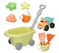 COLORBABY Juguetes de playa Biodegradables y Sostenibles, Incluye 9 accesorios, carretilla para niños, pala playa, rastrillo, cubo playa niños, regadera, 3 figuritas, Juguetes playa niños (49481)