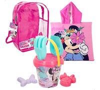 ColorBaby Minnie Set de Playa Infantil, Cubo de Playa con Pala y rastrillo, Poncho Infantil Minnie, Juguete de Playa, A Partir de 18 Meses (77889)