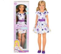 ColorBaby - Muñeca María Grande articulada, 85 cm, Pelo Rubio y Largo, para peinar, Piernas y Brazos articulados, Vestido Estrellas, Ropa con Velcro, Juguetes niños 3 años (47699)