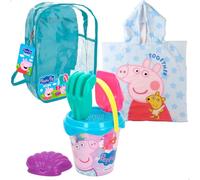 ColorBaby Peppa Pig Set de Playa Infantil, Cubo de Playa con Pala y rastrillo, Poncho Infantil Peppa Pig, Juguete de Playa, A Partir de 18 Meses (77890)