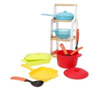 ColorBaby Play Set de Cocina Infantil, 13 Piezas, Incluye estantería de Tres Niveles, Ollas con Tapa, Sartén, Colador y Utensilios, Juego simbólico, Juguete imitación, Desde 24 Meses (39615)