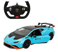 ColorBaby Rastar, Coche teledirigido Lamborghini Huracán STO Azul con Luces led y Puertas Que se abren, Coches para niños y para Adultos, Juguete para niño, Coche radiocontrol, Regalo(46978)