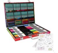 COLORBABY Set de dibujo infantil, Set de arte 130 piezas, Rotuladores, Ceras y lápices de grafito, De colores, Sacapuntas, Borrador, Bloc de notas, Maletín metálico con asa, + 3 años (39562)