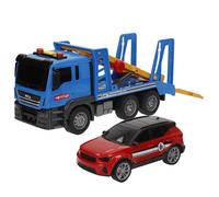 ColorBaby Speed & Go Camión portavehículos Juguete, con Luces y Sonidos, Rampa Manual, Fricción, Interactivo, Sistema de fricción, Escala 1:14, Coches para niños a Partir de 3 años (39062)