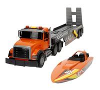 ColorBaby Speed & Go Camión tráiler de Juguete, Incluye lancha, Sistema de fricción, Escala 1:14, Luces y Sonidos, Juguetes niños 3 años, Camiones de Juguetes Grandes (39296)