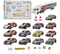 ColorBaby Speed & Go Circuito Coches Infantil, Vehículos Escala 1:87, Sistema de fricción, Metal y plástico, Señales de tráfico, Mochila Transporte, para niños a Partir de 3 años (47985)
