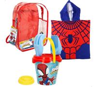 ColorBaby Spidey Set de Playa Infantil, Cubo de Playa con Pala y rastrillo, Poncho Infantil Spidey, Juguete de Playa, A Partir de 18 Meses (77893)