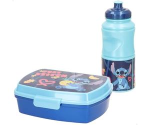 ColorBaby Stitch Set botella y tupper infantil, Licencia oficial, Azul, Capacidad 380 ml, Fiambrera colegio, Pack escolar almuerzo, Kit para llevar, Niños y niñas +4 años (77642)