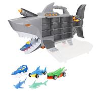 COLORBABY Teamsterz Maletín portacoches Roboshark, 4 vehículos, 2 tiburones, 3 flechas, Lanzador flechas, 24 huecos, Luces, Sonidos, Juegos de coches, Juguetes para niños, Recomendado + 3 años (39498)