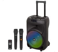 Bontempi - Altavoz karaoke con micrófono, 50W de potencia, luces RGB, conexión inalámbrica, USB, microSD, radio, función estéreo, batería recargable, formato portátil Ø12x18 cm, ideal para fiestas y
