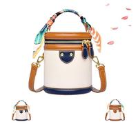 Colorblock Bucket Bags For Women - Niche Fashion Design Style Bucket Bag, Ribbon Handle, PU Leather Crossbody Bag (Blue)