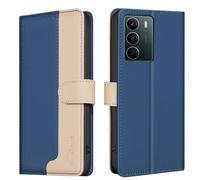 Colorblock - Funda tipo cartera para Realme C71 4G, funda tipo cartera (RFID antirrobo) con función atril, ranura para tarjetas de crédito, color azul