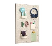 Colorboard Duo Perforated Wall Board, pegboard, Desk Organizer, Tool Panel, Perforated Panel, Matiza (50 cm x 70 cm, Lavender, Biscuit, Blue, Yellow) - with Boxes Accessories Basic Kit (Biscuit)