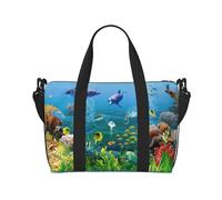 Coloreado Undersea World - Bolsa de gimnasio grande de 16 pulgadas, ligera, bolsa de lona para viajes, deportes, bolsa de hospital para mamá, Black, Talla única