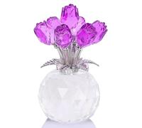 Colored Crystal Rose Flower Figurine with Round Vase, Crystal Glass Collection Figurine, Romantic Gift for Women On Anniversary, Valentine's Day, Birthday, Christmas Mothers Day