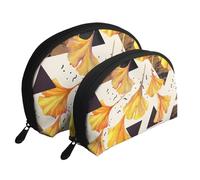 Colores De Otoño Hojas De Ginkgo, Bolsa de Maquillaje de Concha, Monedero pequeño para Mujer, Bolsa de artículos de tocador, Bolsa de cosméticos, 2 Piezas