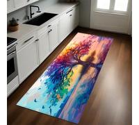 Colores del Arco Iris Alfombra de Cocina 50 x 80 cm Árbol de la Vida Garabato Antideslizante y Lavable, Camino Multiusos Resistente al Desgaste, Antimanchas, Ideal para Bajo Fregadero y Fogones
