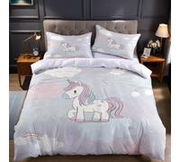 Colores del Arco Iris Funda nórdica Cama Doble 240x260 cm Dibujos Animados de Unicornios Microfibra cepillada Transpirable y antialérgica, Incluye 2 Fundas de Almohada 50x75 cm