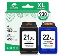 COLORETTO 21XL 22XL Cartuchos de Tinta para HP 21 y 22 XL Negro y Color | Remanufacturado Compatible con Officejet 4315 PSC 1410 Deskjet 3940 D1530 F2280 Fax 1250 1250 tinta Impresoras para hp 21 XL